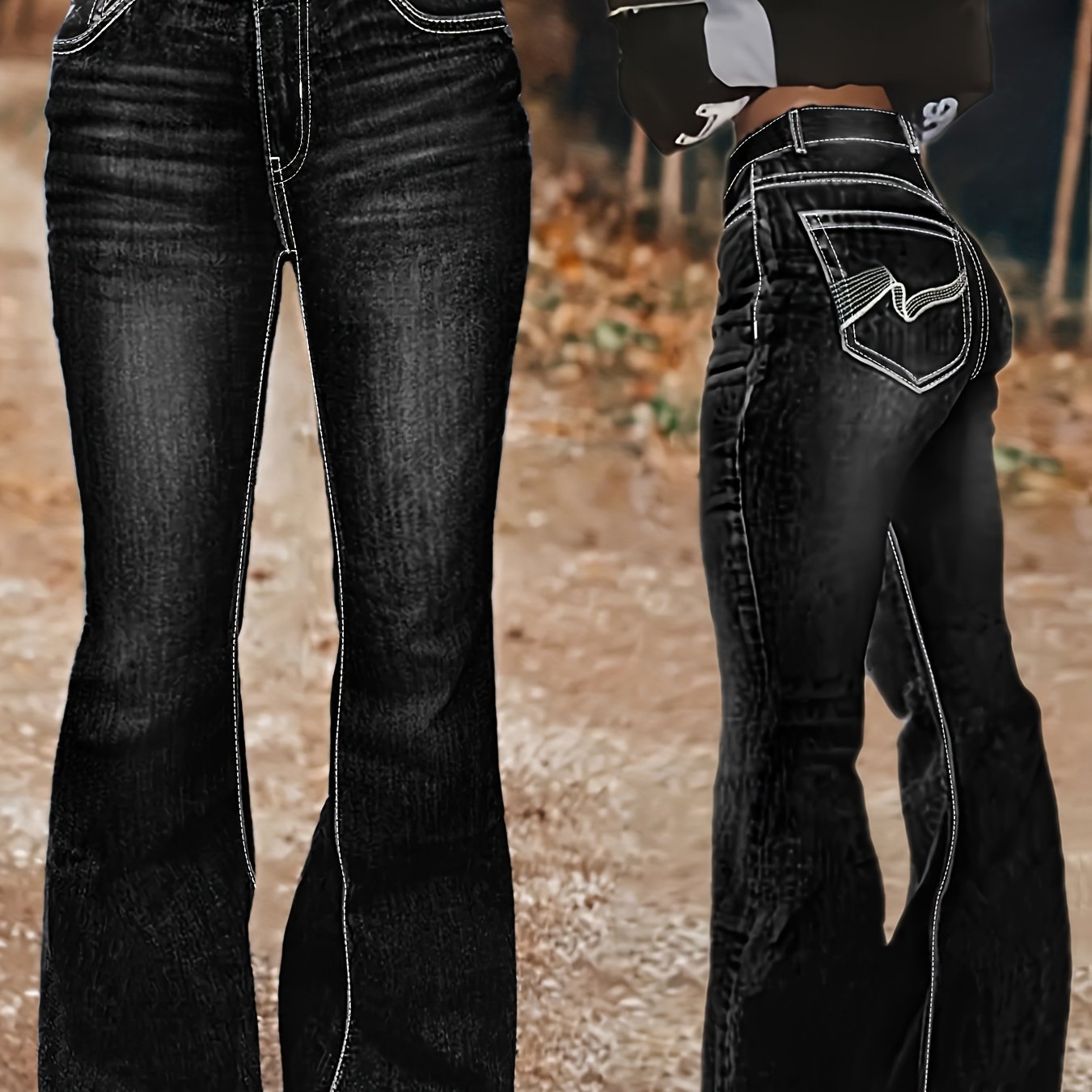 Women's Solid Black Frayed Hem Embroidered Back Pocket Jeans – Retro Slim Fit, Elegant & Stylish