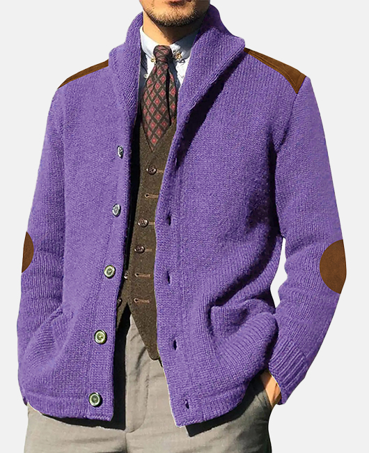 Shawl Lapel Single Breasted Suede Patchwork Knitted Pockets Jacket