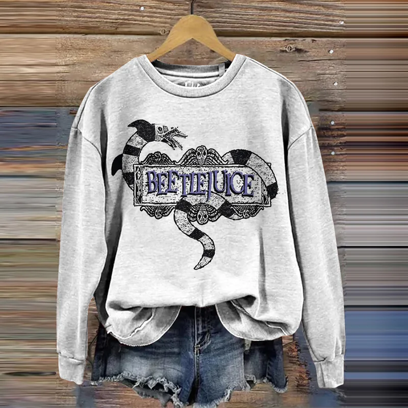 Vintage Horror Movie Print Casual Sweatshirt