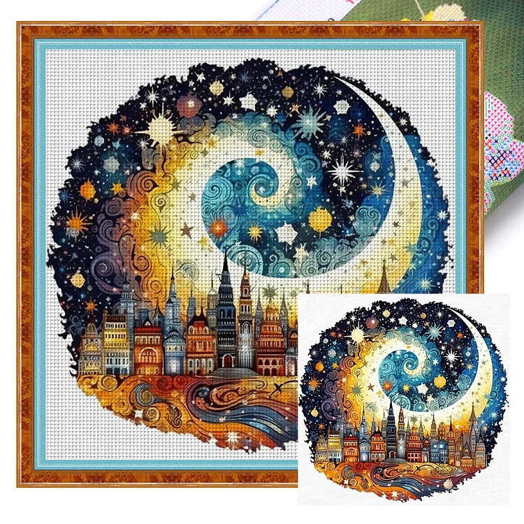 【Huacan Brand】Castle Under Moonlight 11CT Stamped Cross Stitch 50*50CM