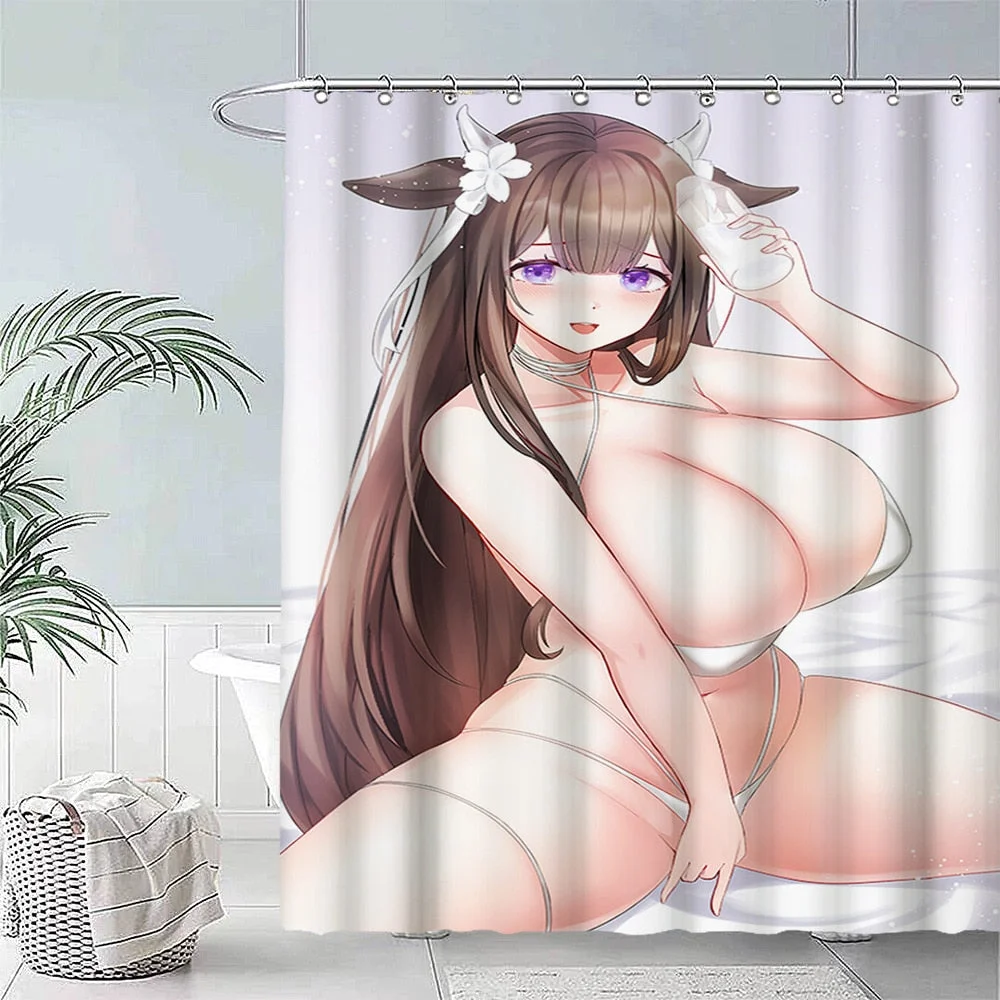 Anime Big Breasted Girl Printing Shower Curtain Bathroom Supplies High-quality Waterproof Bathroom Decoration with Hook Curtain