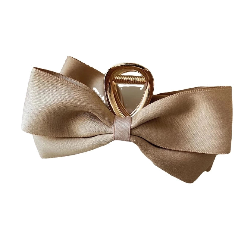 Textured Satin Bow Headdress Internet Celebrity Hairpin Female Back Head Updo Hair Clip Large High-grade Shark Clip