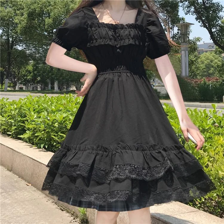  Gothic Dark Lolita Dress Vampire Tears Short Sleeve Little Black Dress Novameme