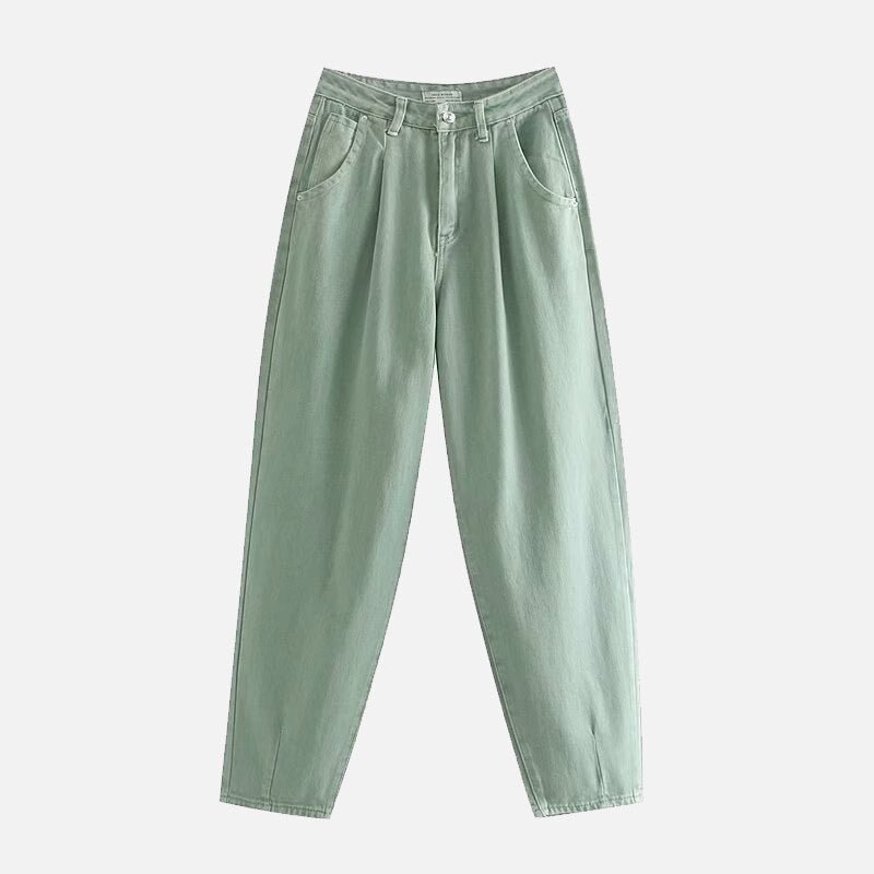 Women Jeans Solid Pants Loose High Waist Female Harem Denim Trousers Pockets Pleated Streetwear 2021 Spring Casual  Slouchy Jean