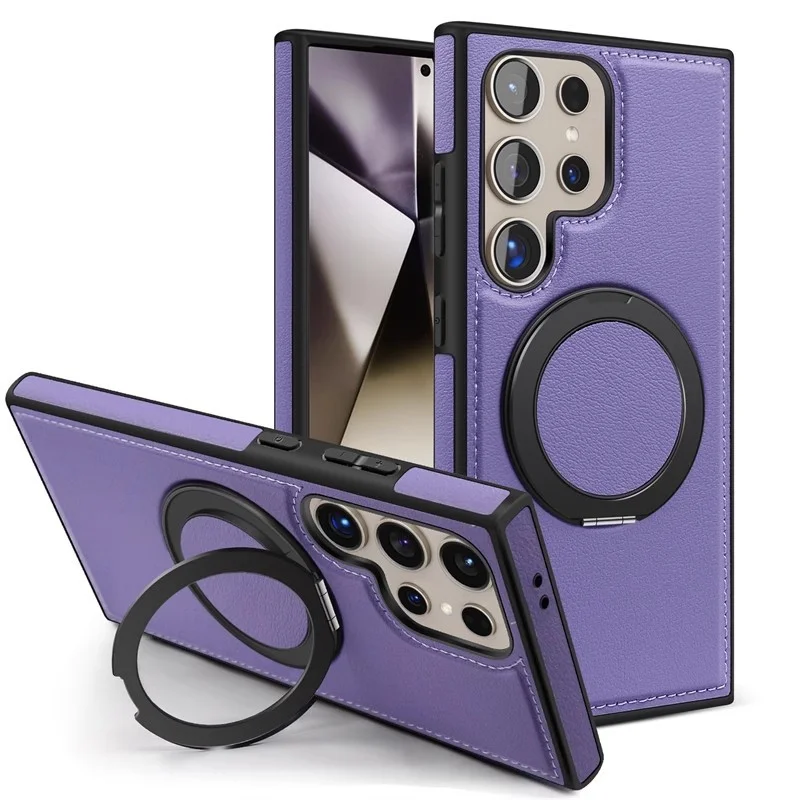 Suitable For Samsung S25Ultra Magnetic Rotating Stand Mobile Phone Case Galaxy S24Fe Leather Anti-Fall Protective Cover