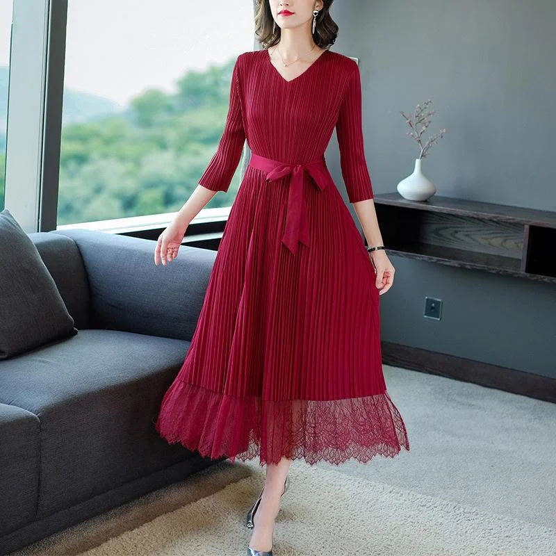 V-neck plus size over the knee long dress