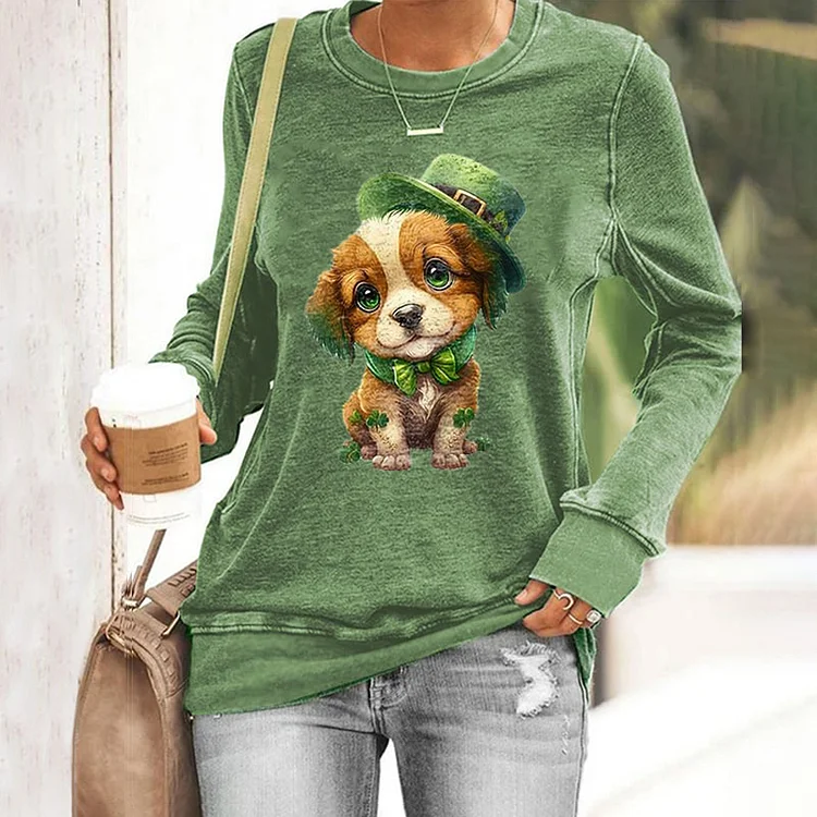 VChics St. Patrick's Day Dog Printed Pullover Sweatshirt