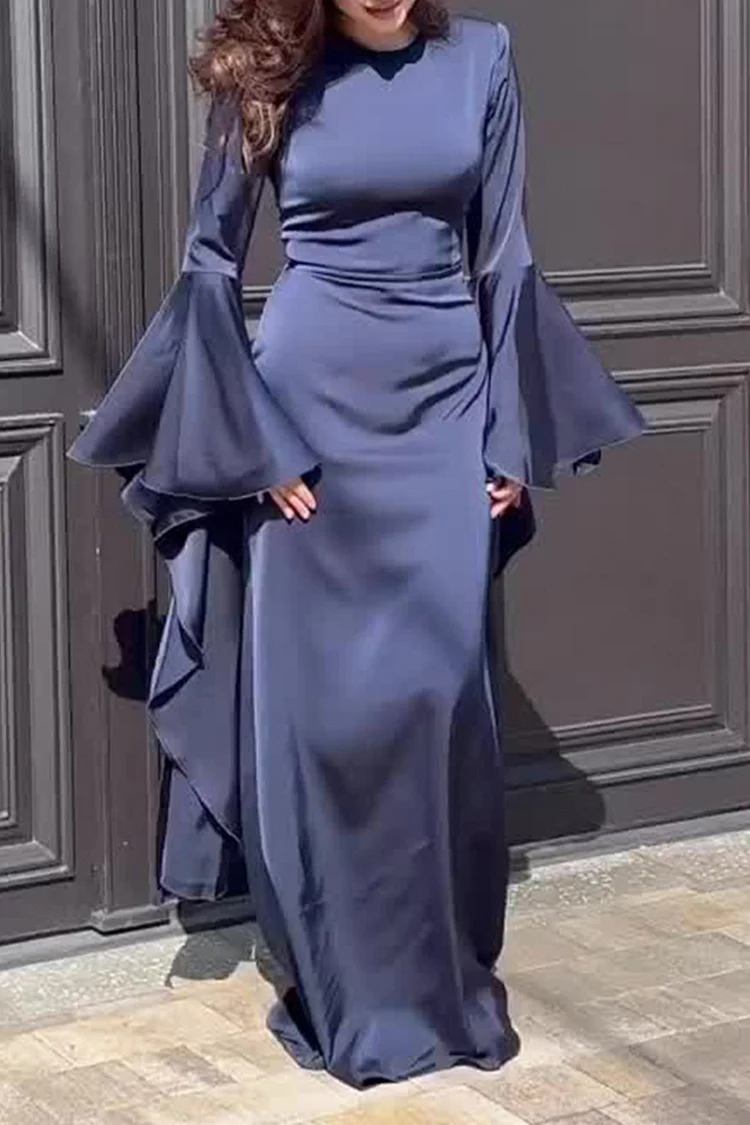 chinese dress ladies SHEIN Modelyn Women's Solid Color Simple Daily Long Sleeve Dress Maxi main image 0