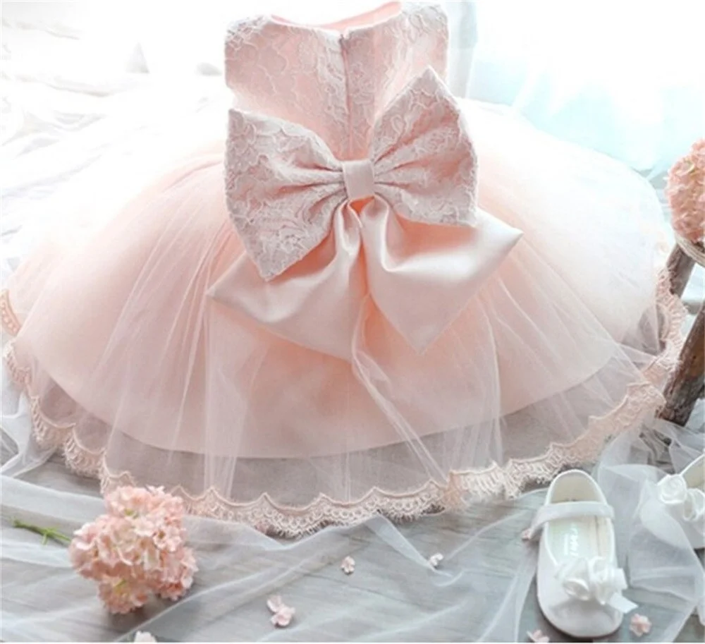 Uveng 2021 Infant Baby Girls Flower Dresses Christening Gowns Newborn Babies Baptism Clothes Princess tutu Birthday White Bow Dress