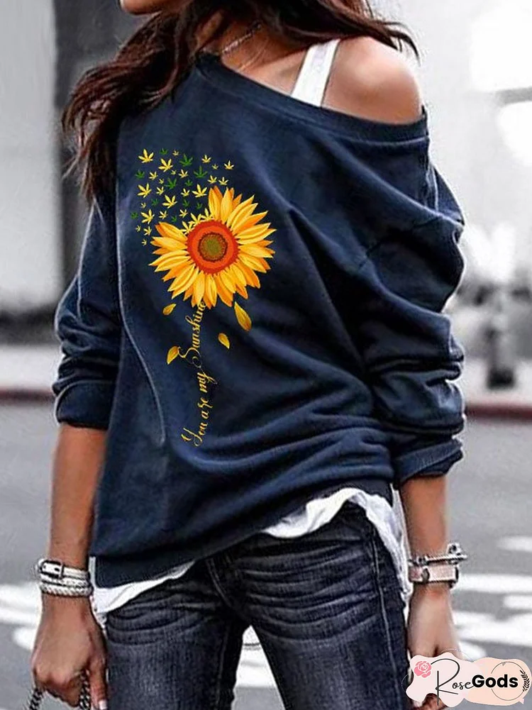 Women's Casual Falling Shoulder Sleeve Floral Printed Sweatshirt