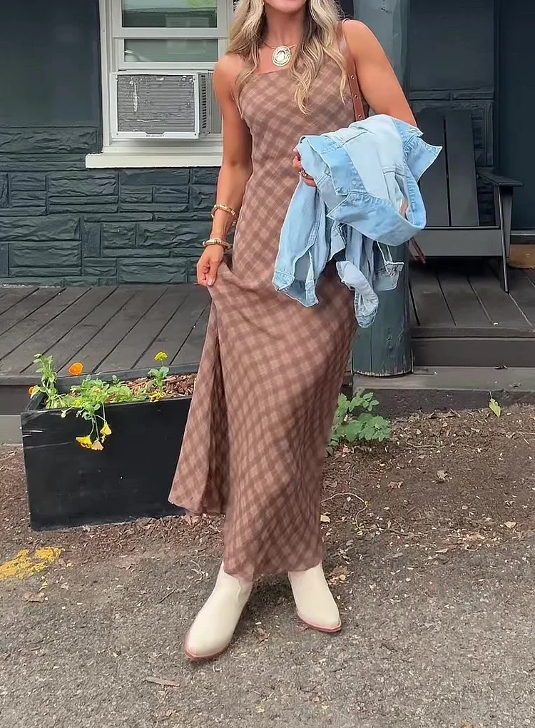 Casual Plaid Sleeveless Dress