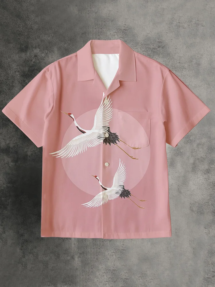 Men's 2 Flying Cranes Art Print Shirt