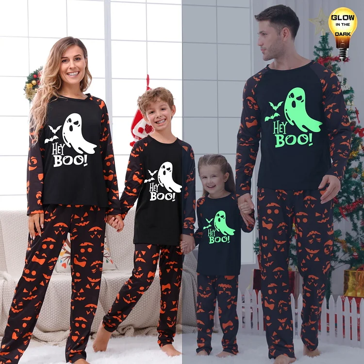 Halloween Pajamas Family Matching Glow In The Dark Halloween Print Long Sleeve PJs Set Outfits 2 Pieces Cotton Loungewear Sleepwear for Adult Men Women Kids Toddler