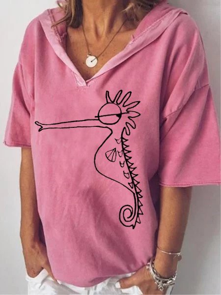 Casual Printed Cotton Seahorse Graphic Shirts & Tops