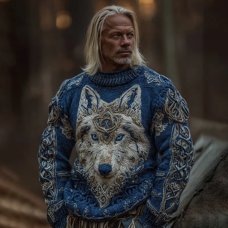 Men's Viking Wolf Knit Pullover Sweater