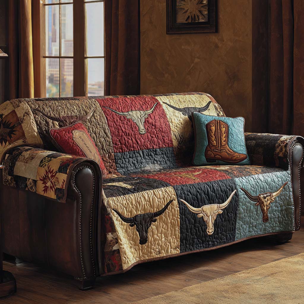 Prairie Longhorn Quilted Sofa Cover NCU0XD2271 everthome