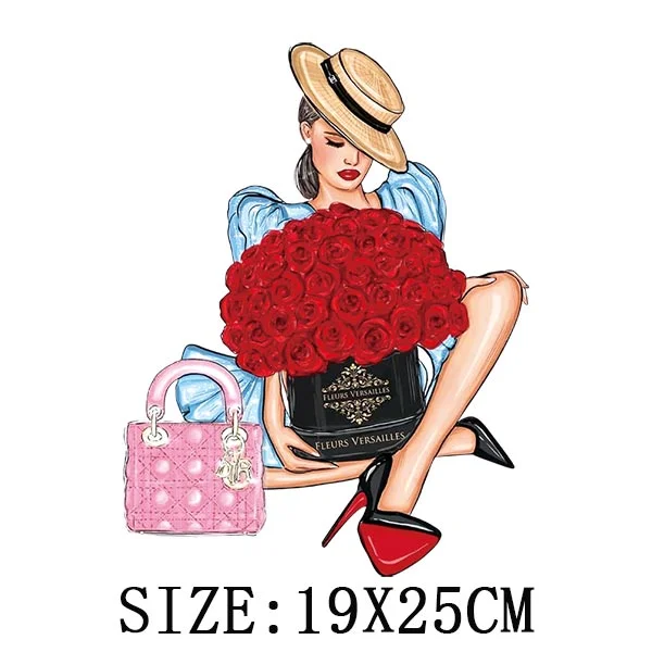 Fashion Girl Iron On Transfer For Clothing DIY Washable Thermal Stickers On T-shirt Funny Design On Hoodies Patch Applique Decor
