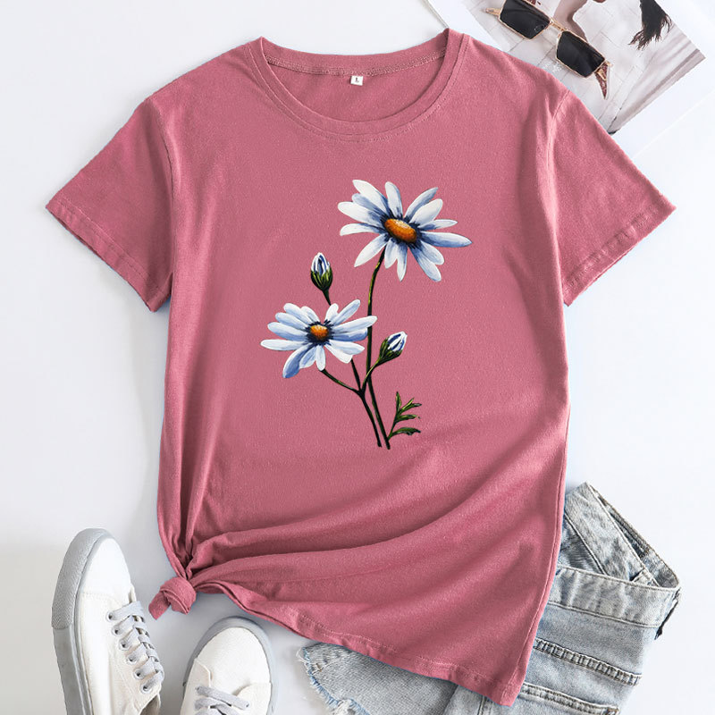 Flower Print Women's Cotton T-Shirt | ARKGET
