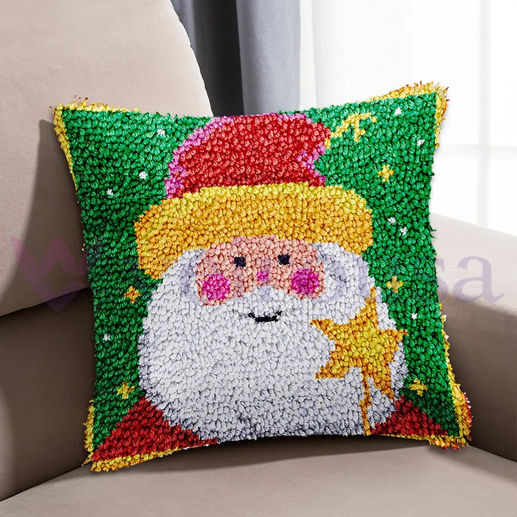 Santa Claus With Star Pillowcase Latch Hook Kits for Beginner veirousa
