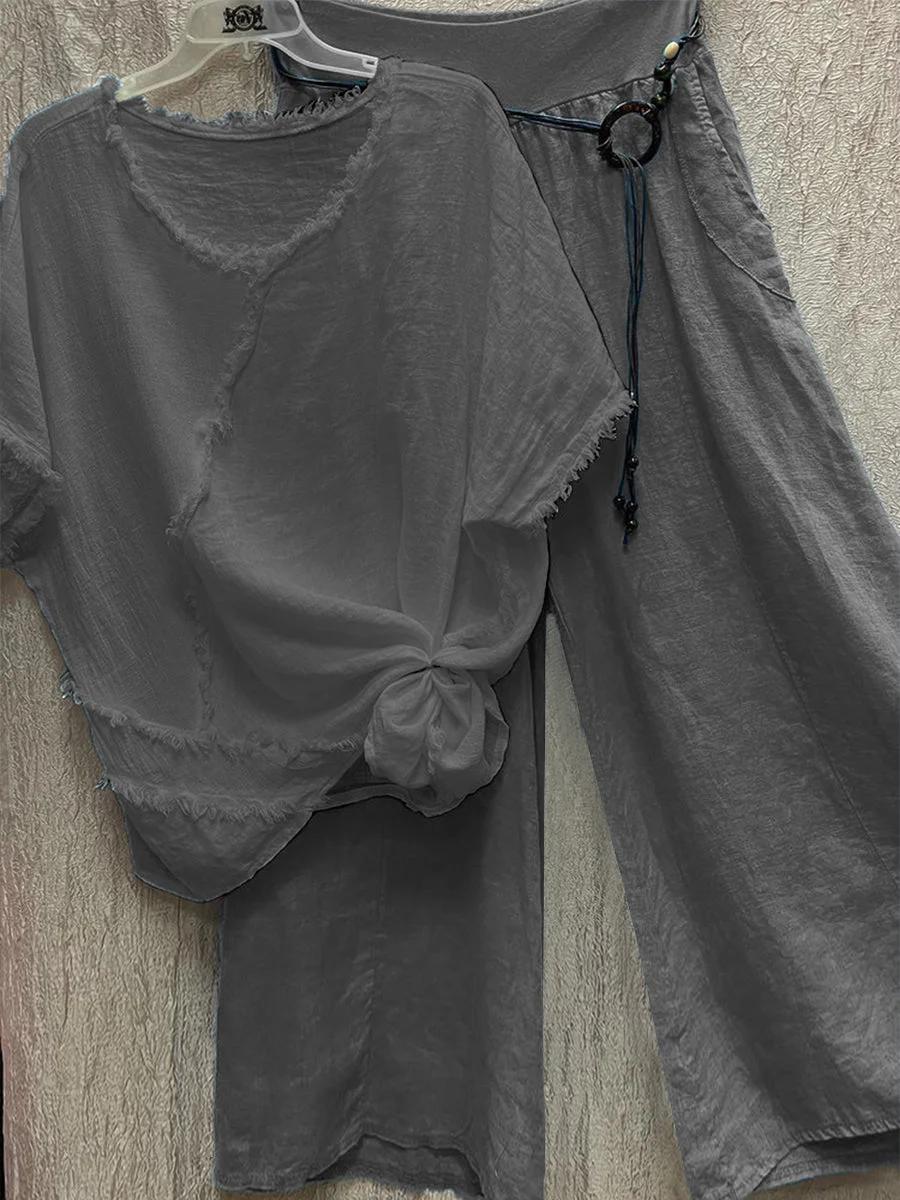 Women's Casual Solid Color Top And Pants Set