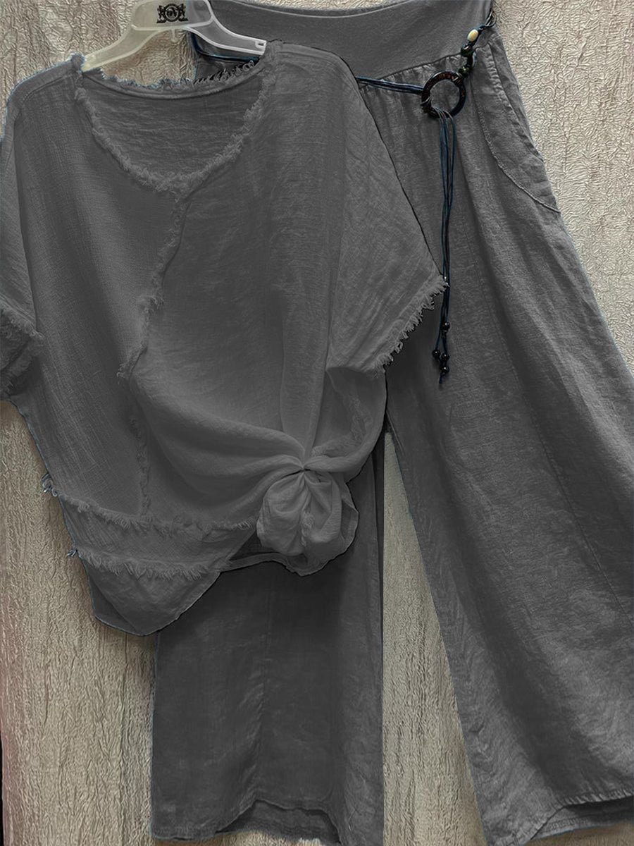 Women's Casual Solid Color Top And Pants Set