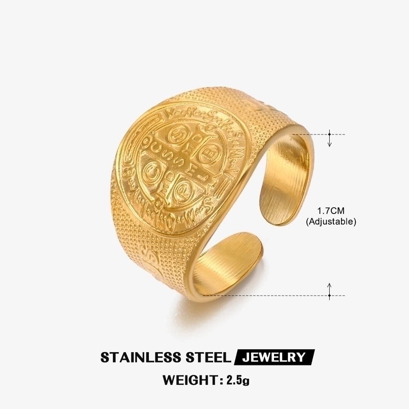 304 Stainless Steel 18K Gold Plated Minimalist Commute Plating Cross Open Ring