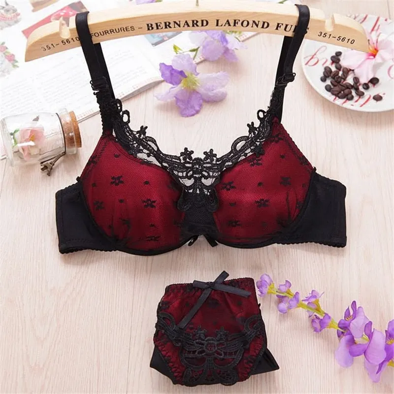 Luxury Thin Cup Perspective Leakproof lace brand sexy gather BC big cup bra set cozy lace flower women underwear set bra and pan