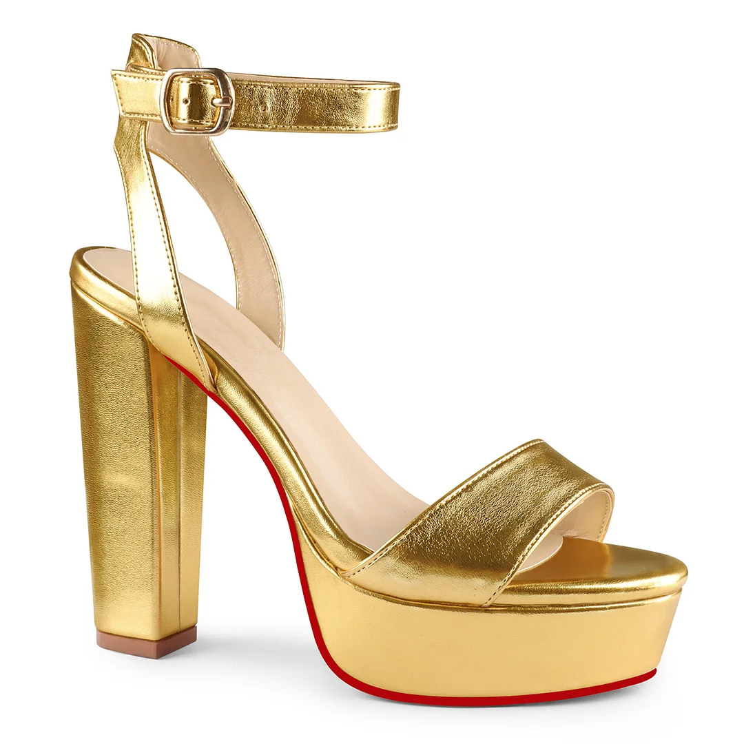 125mm Women's Platform Chunky Heels Ankle Strap Block Heeled Sandals Party Wedding Shoes Red Bottom Shoes-MERUMOTE