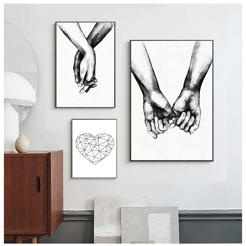 Love Poster Couple Holding Hands Painting Black And White Wall Art Canvas Minimalist Print Nordic Wall Pictures For Living Room
