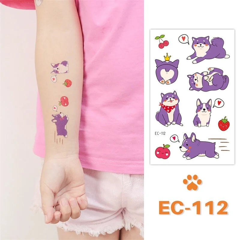 24 kinds Cute Cartoon Tattoo Stickers For Children faux tatouage temporaire Disposable Cat Dog Pets Temporary Waterproof