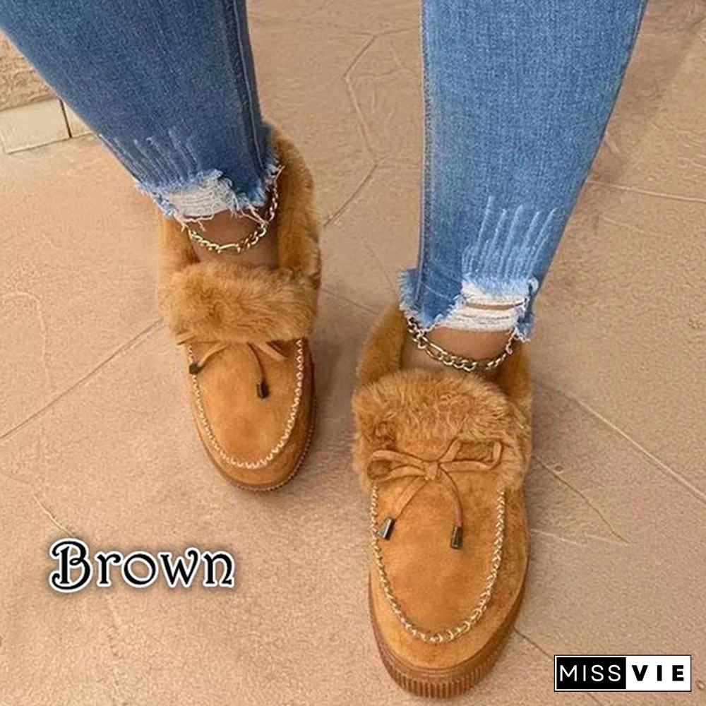 Winter Women Fashion Flat Shoes Suede Women Cute Soft Fur Padded Shoes Slip On Platform Ladies Casual Shoes