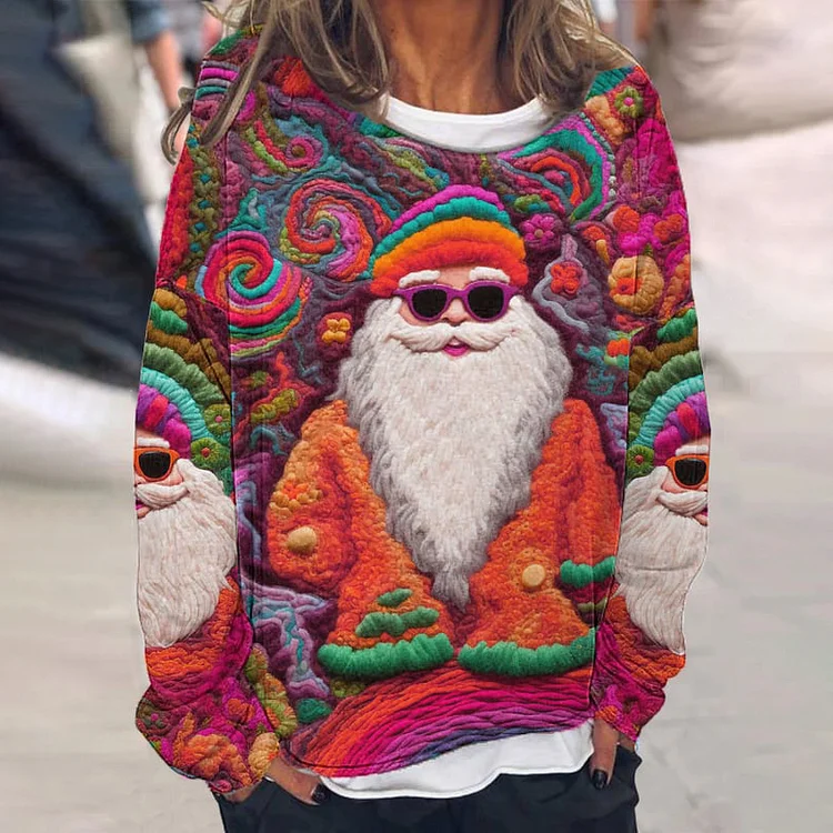 Wearshes Santa Claus Printed Long Sleeved Loose Sweatshirt