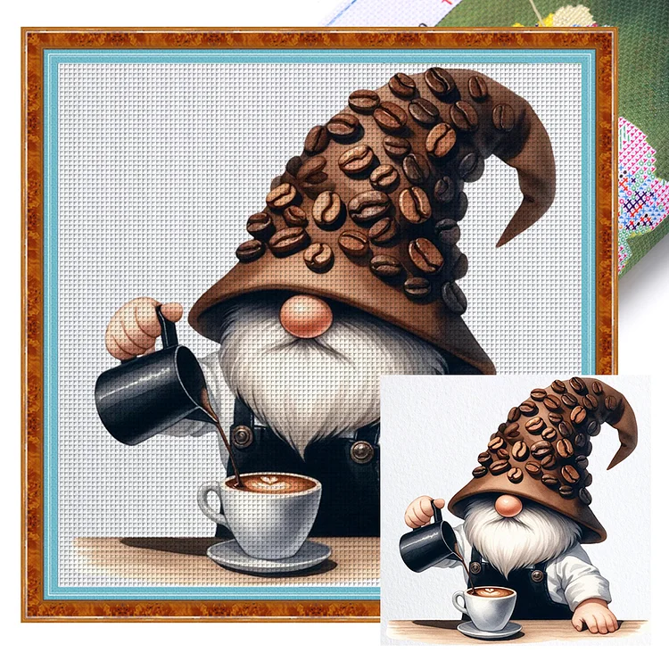 『YiShu』Coffee Gnome - 11CT Stamped Cross Stitch(40*40cm)