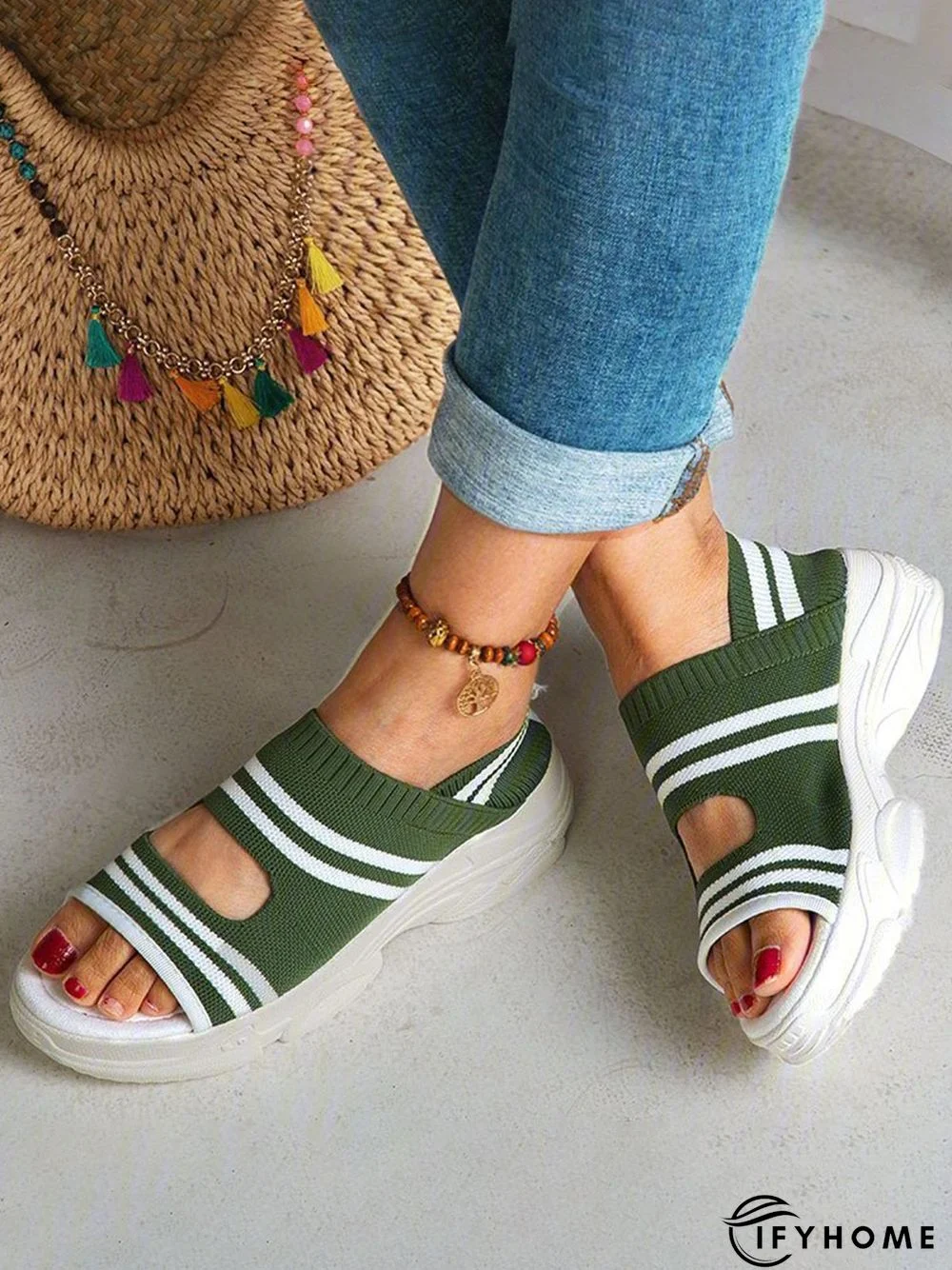 Casual Low Heel Gray Open Toe Sandals | IFYHOME