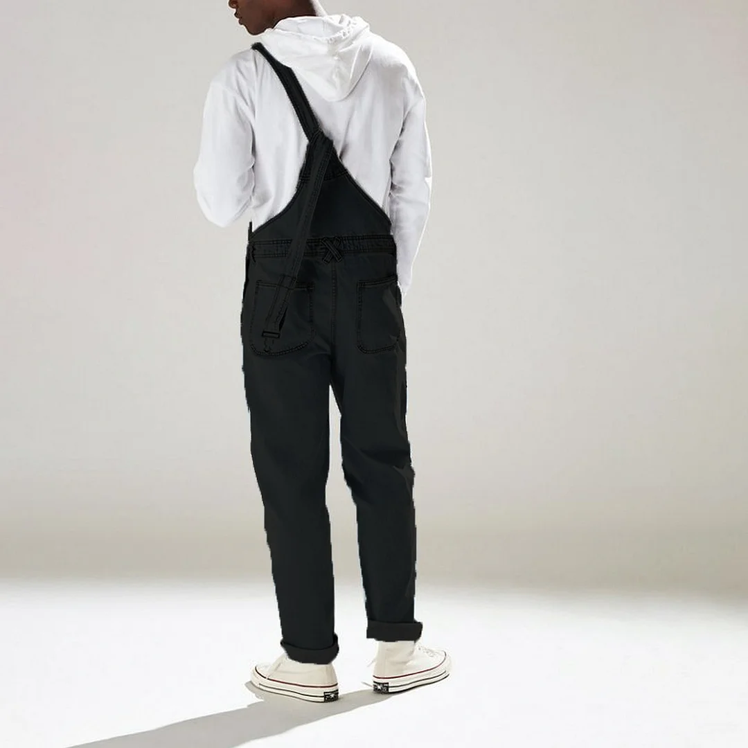 Uveng Uveng New Summer Street Trendy Solid-Colored Strap Trousers With One-Body High-Rise Men's Jeans