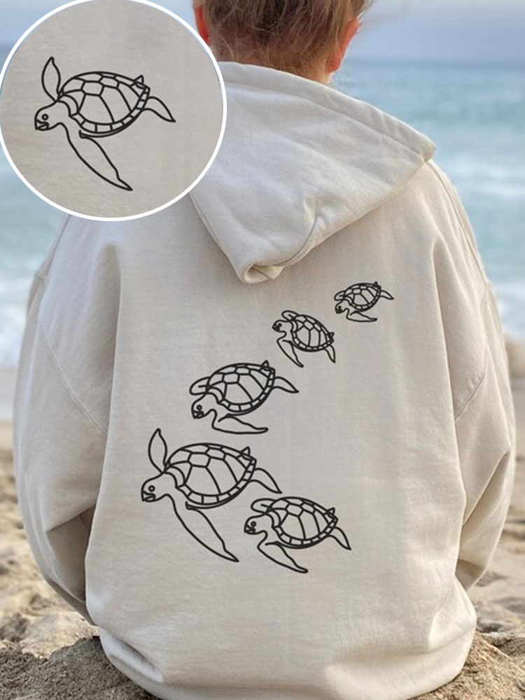 Turtle Print Casual Retro Hoodie wearshes