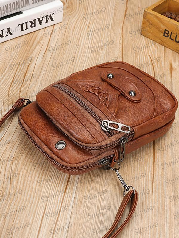 Vintage Studded Washed Leather Crossbody Bag