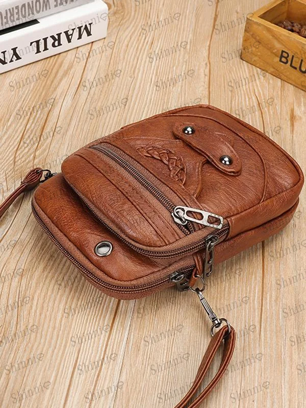 Vintage Studded Washed Leather Crossbody Bag