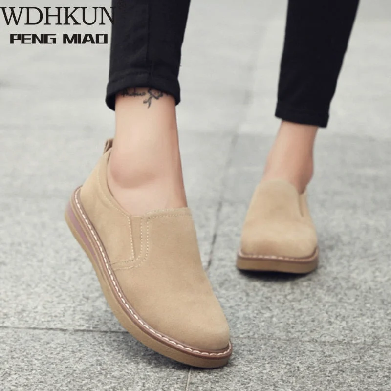 2022 New Spring Women Flats Sneakers Suede Leather Round Toe Shoes Casual Shoes Women Slip On Flat Loafers Jazz Oxford