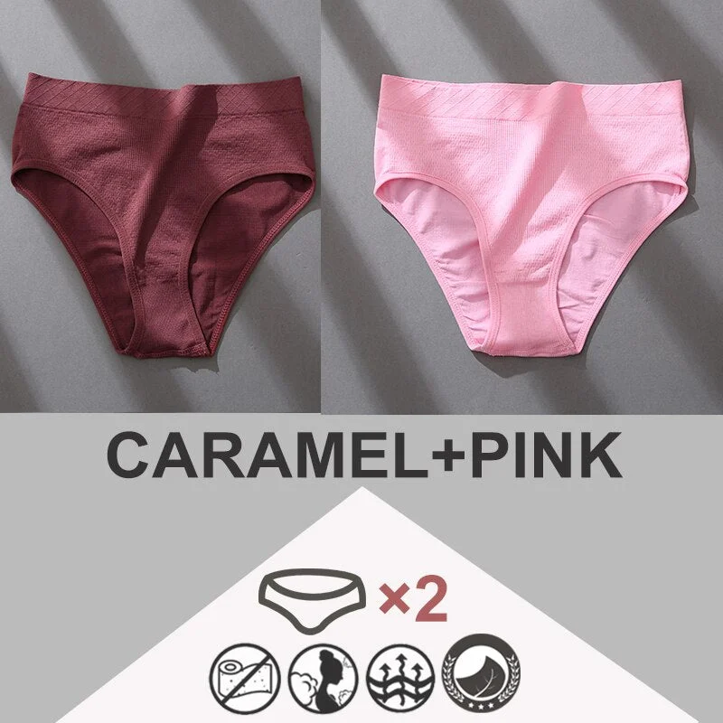 FINETOO 2PCS/Set Women Panties Bodyshaper M-2XL Women's Underwear Lingerie 8 Solid Colors Sexy Female Undepant High Waist Briefs