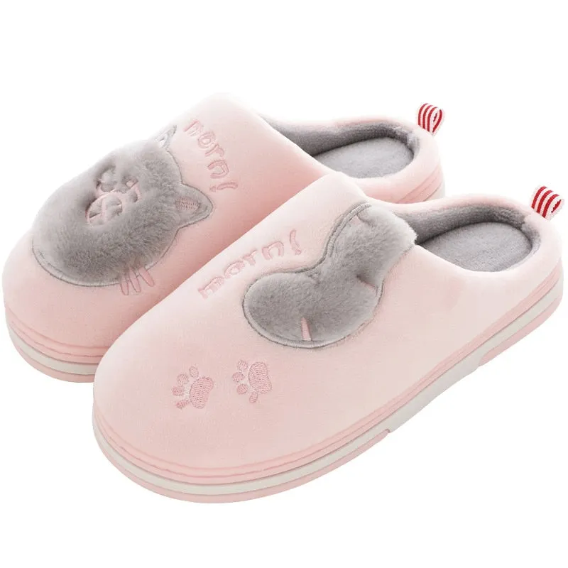 Indoor slippers for women Lovely Cat Embroider Soft Female Slippers home Plush Warm Winter Suede Brand Unisex house shoes