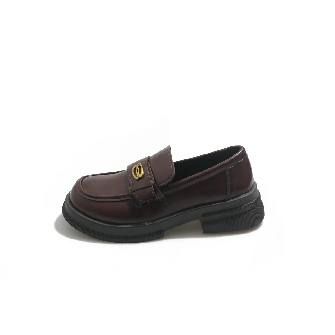 Yyvonne Cake Bottom Large Small Leather Shoes 2025 Spring New British Wind Happy Shoes One Foot Shallow Mouth Round Head Single Shoes Women