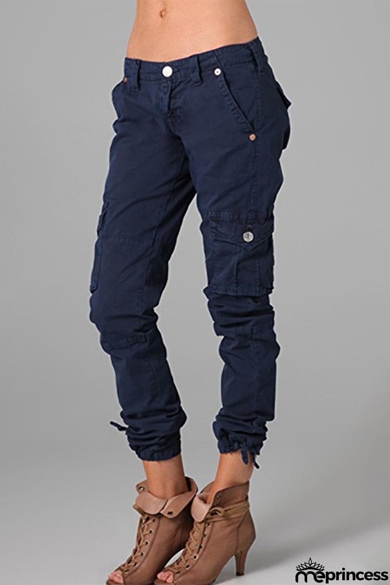 Street Solid Patchwork Skinny Mid Waist Pencil Solid Color Bottoms