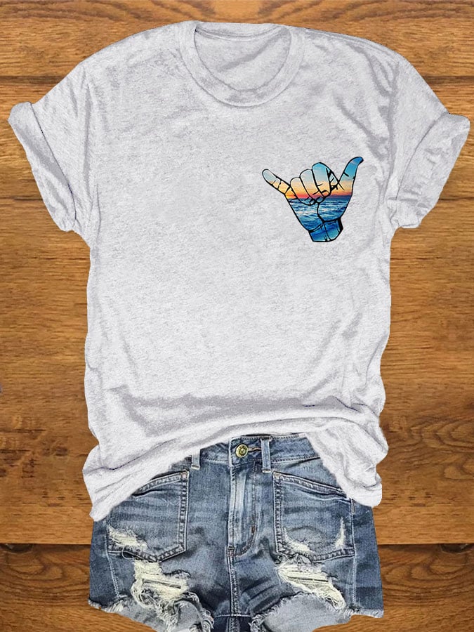 Women's Hawaiian Shaka Gesture Print T-shirt