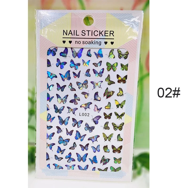 iridescent 3D Butterfly Nail Art Stickers Self Adhesive Sliders Colorful DIY Golden Nail Transfer Decal Foils Wraps Decoration