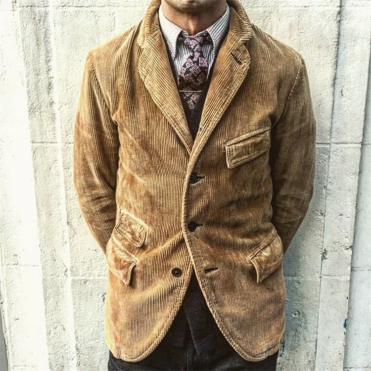 Retro Corduroy Casual Solid Color Single Breasted Jacket