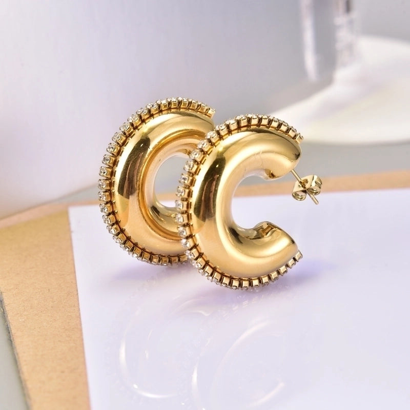 1 Pair Elegant Minimalist Streetwear Solid Color Plating 304 Stainless Steel Zircon 18K Gold Plated Stainless Steel Earrings