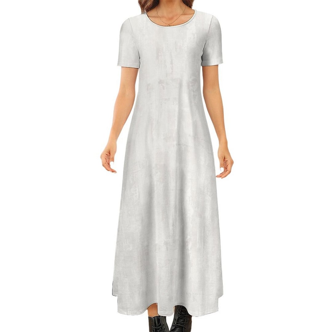 White Bellagio Pattern Superfresco Easy Summer Maxi Dresses Casual Short Sleeve Loose Plus Size Dress