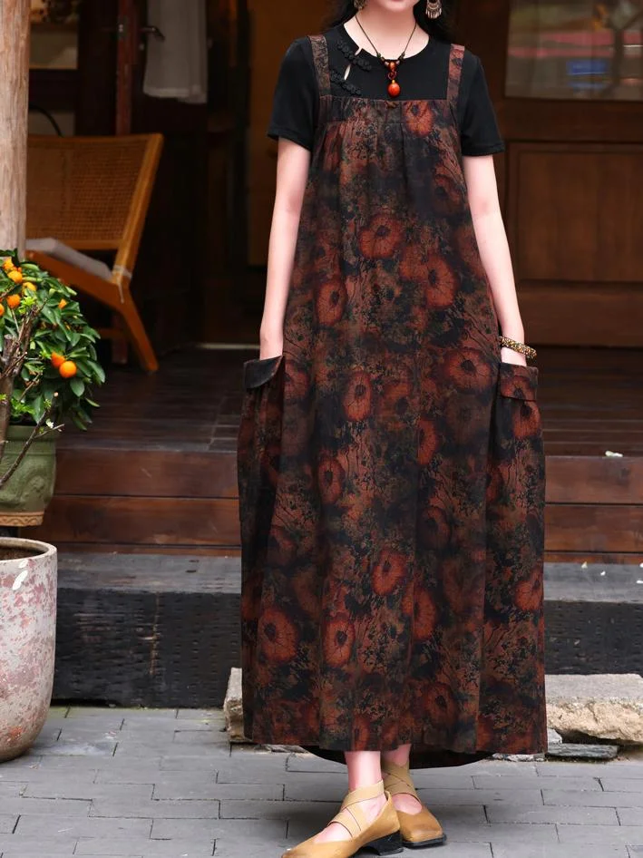 Women's Floral Printed Sleeveless Off-shoulder Maxi Dress