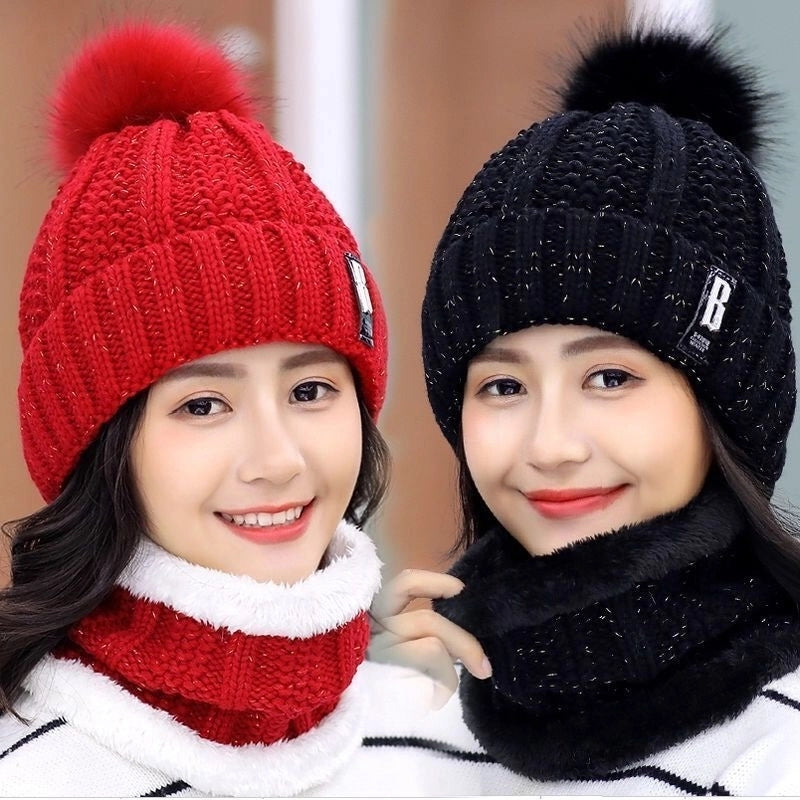 Winter Hat Women's Korean-style Fleece-lined Thick Wool Hat Warm Scarf Mother Women's Autumn And Winter Knitted Hat Winter